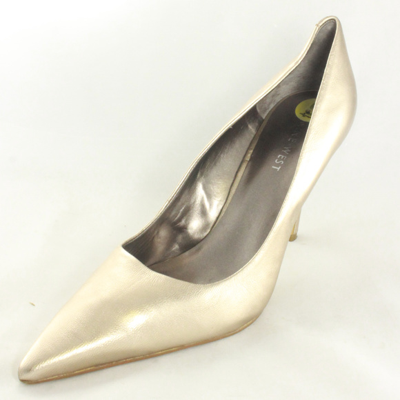 Nine West Shoes - NINE WEST Gold Leather Point Toe Pump Heels
